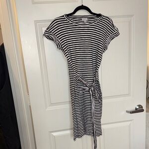 J. Crew Black and White Striped Midi Dress